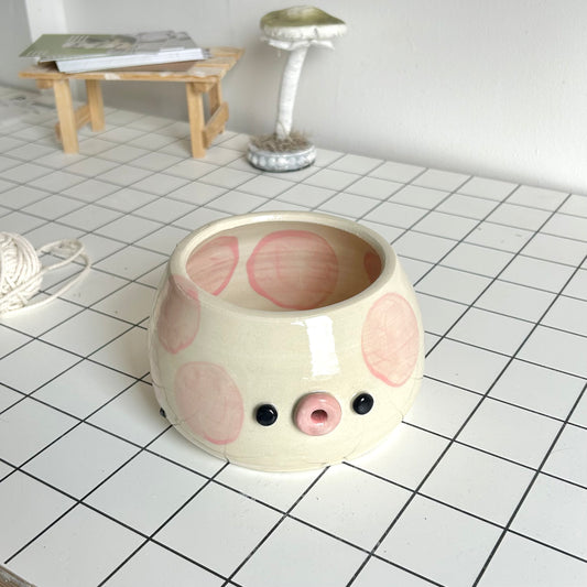 strawberry milk cow yarn bowl (imperfect)