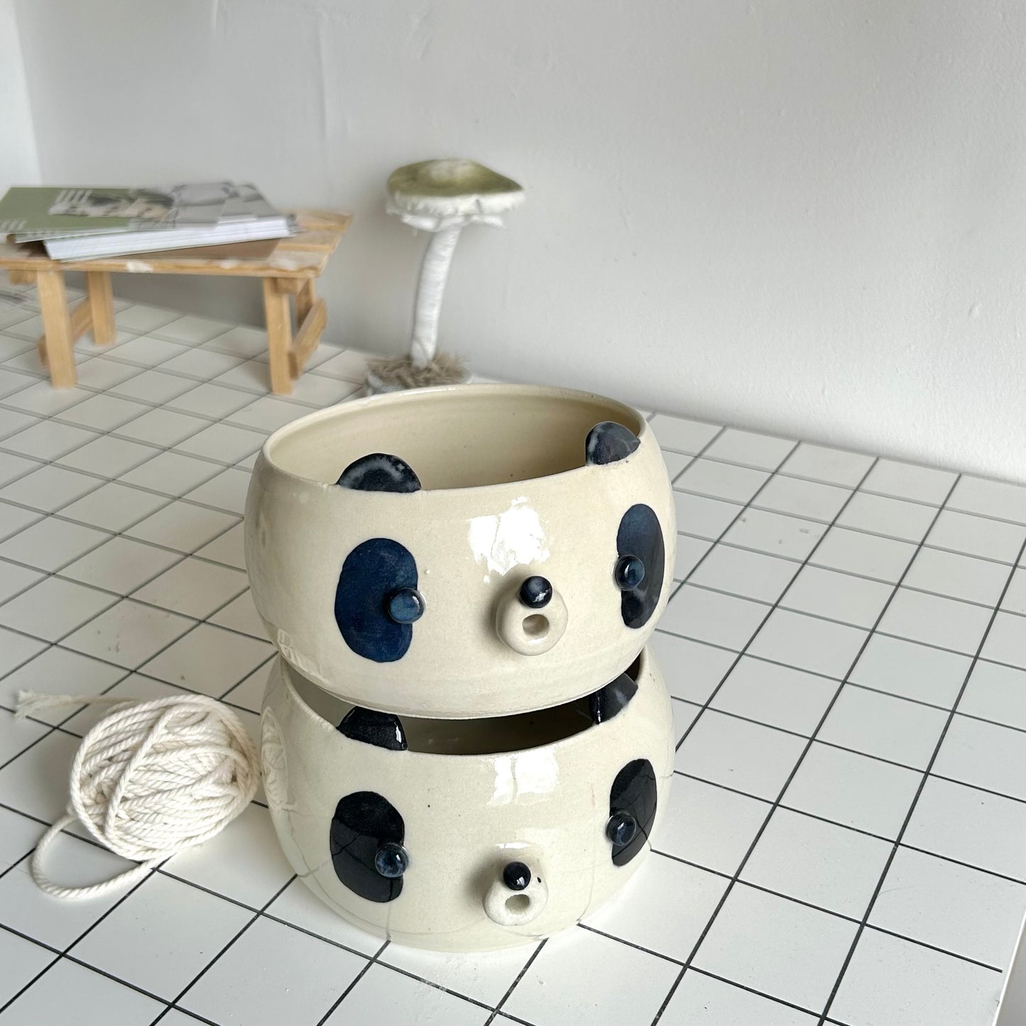 panda bear yarn bowl (imperfections)