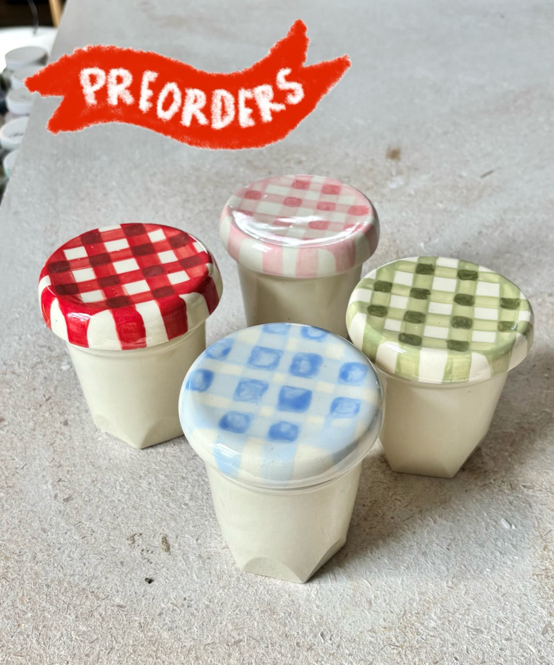 small gingham cup + coaster preorders