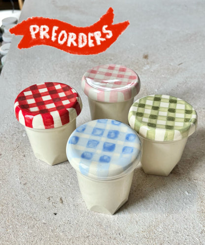 small gingham cup + coaster preorders