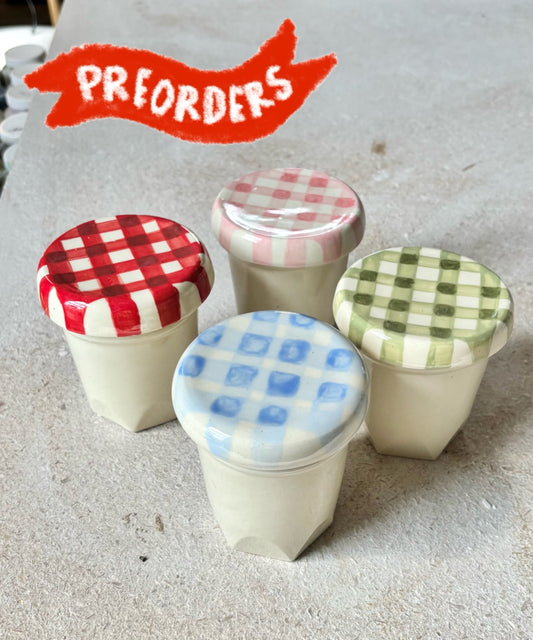small gingham cup + coaster preorders