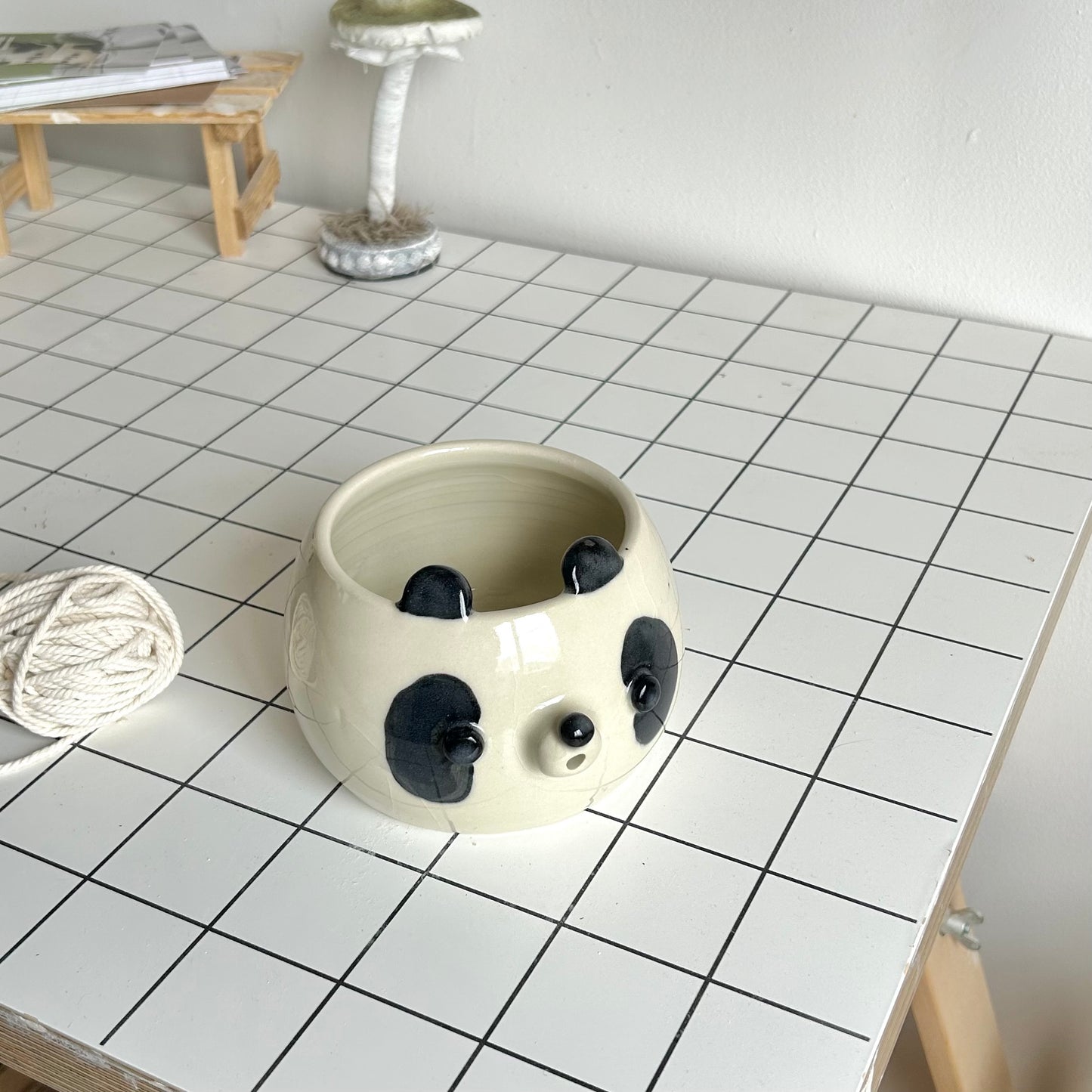 panda bear yarn bowl (imperfections)