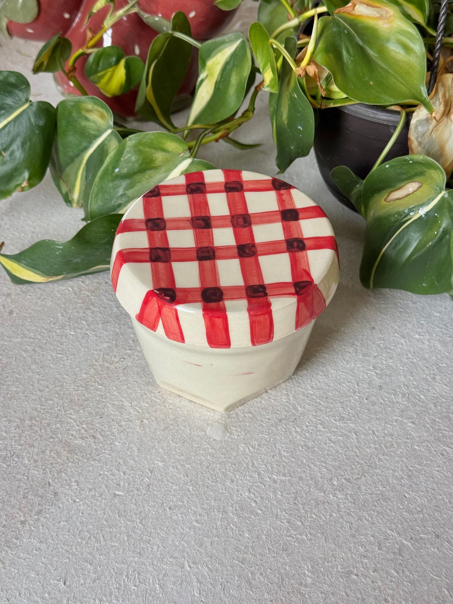 gingham jar cup + coaster (imperfect)