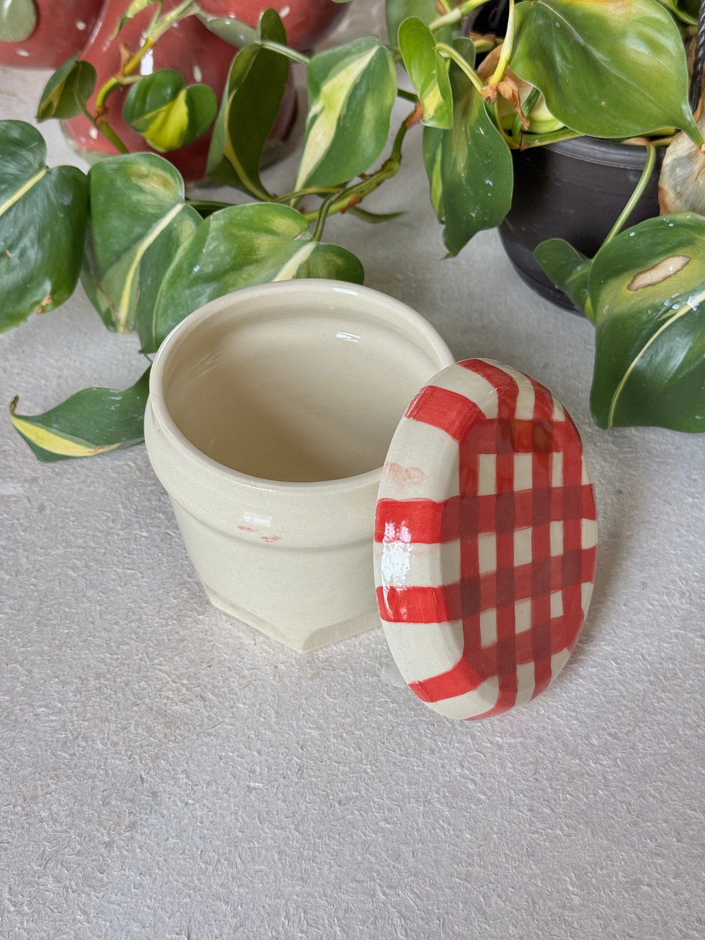 gingham jar cup + coaster (imperfect)